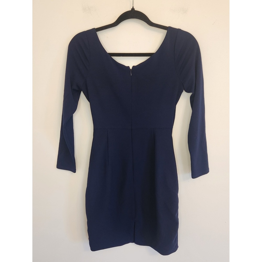 Dress the Population Navy‎ Blue Twist Front Long Sleeve Cutout Mini Dress XS - Picture 4 of 7